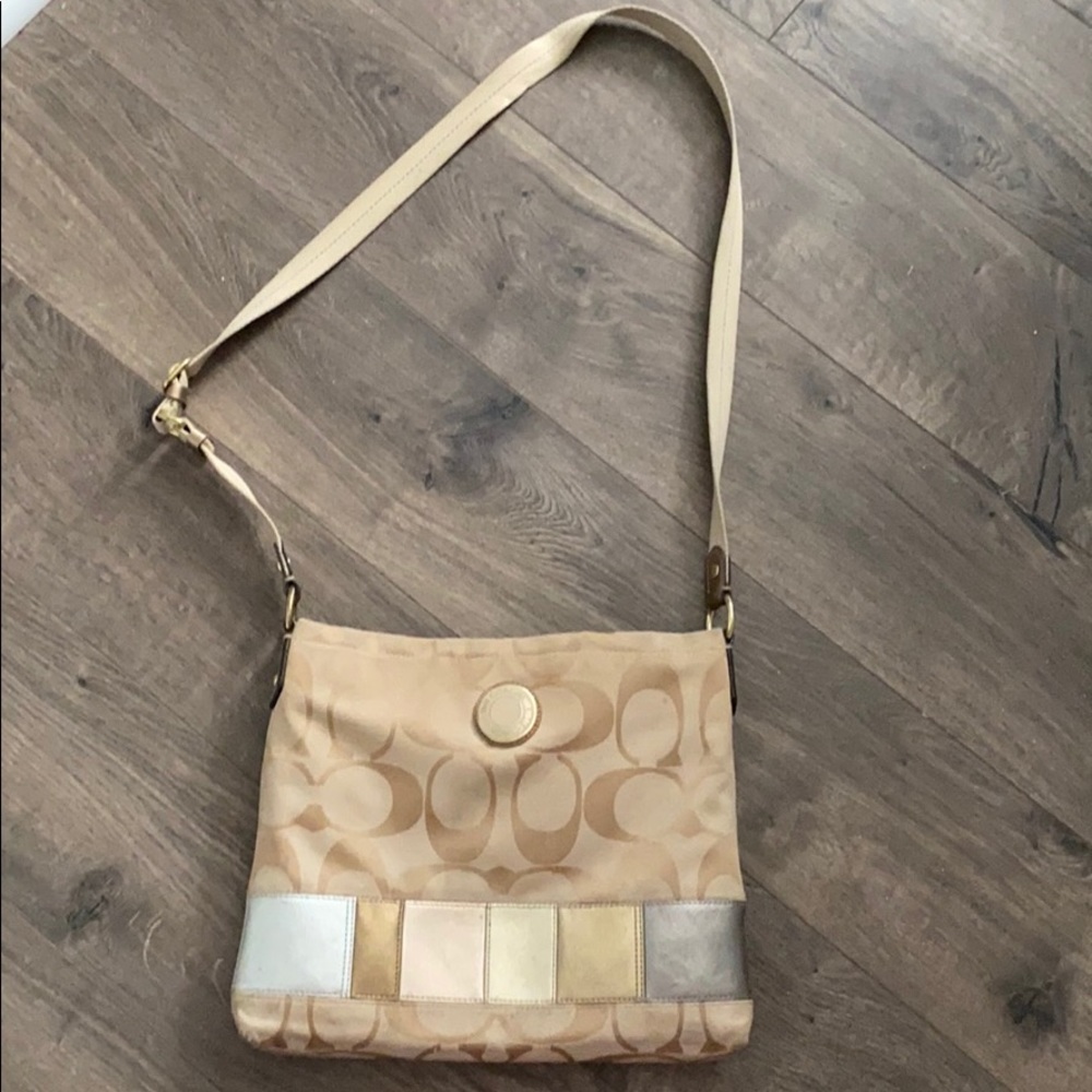 Coach Beige and Metallic Crossbody Bag